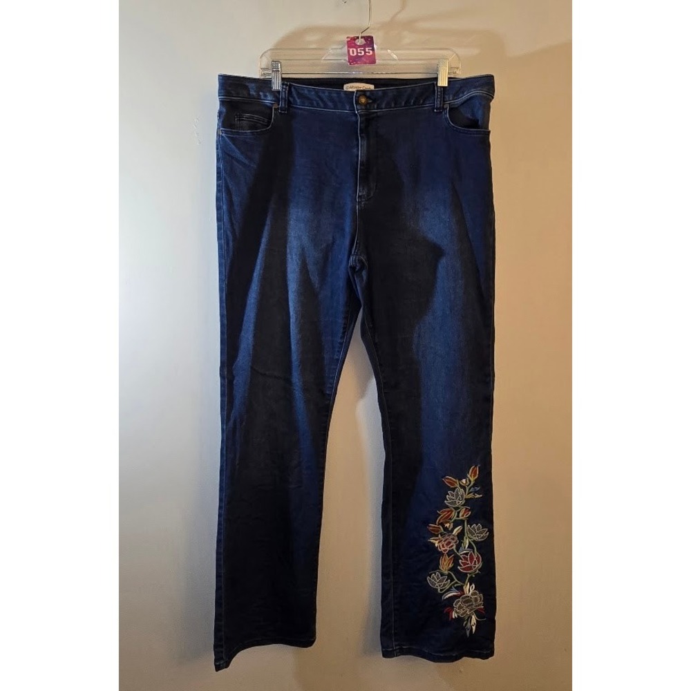 Coldwater Creek Womens Jeans Blue Floral Embroidered Straight Leg Plus Size 18